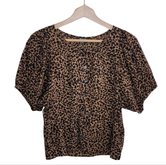 Madewell | Balloon Sleeve Button Up Top in Painted Leopard Print - Picture 1 of 7
